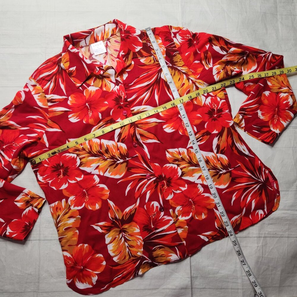 Vintage Avon Tropical Red Floral Button Up Shirt - Picture 5 of 9